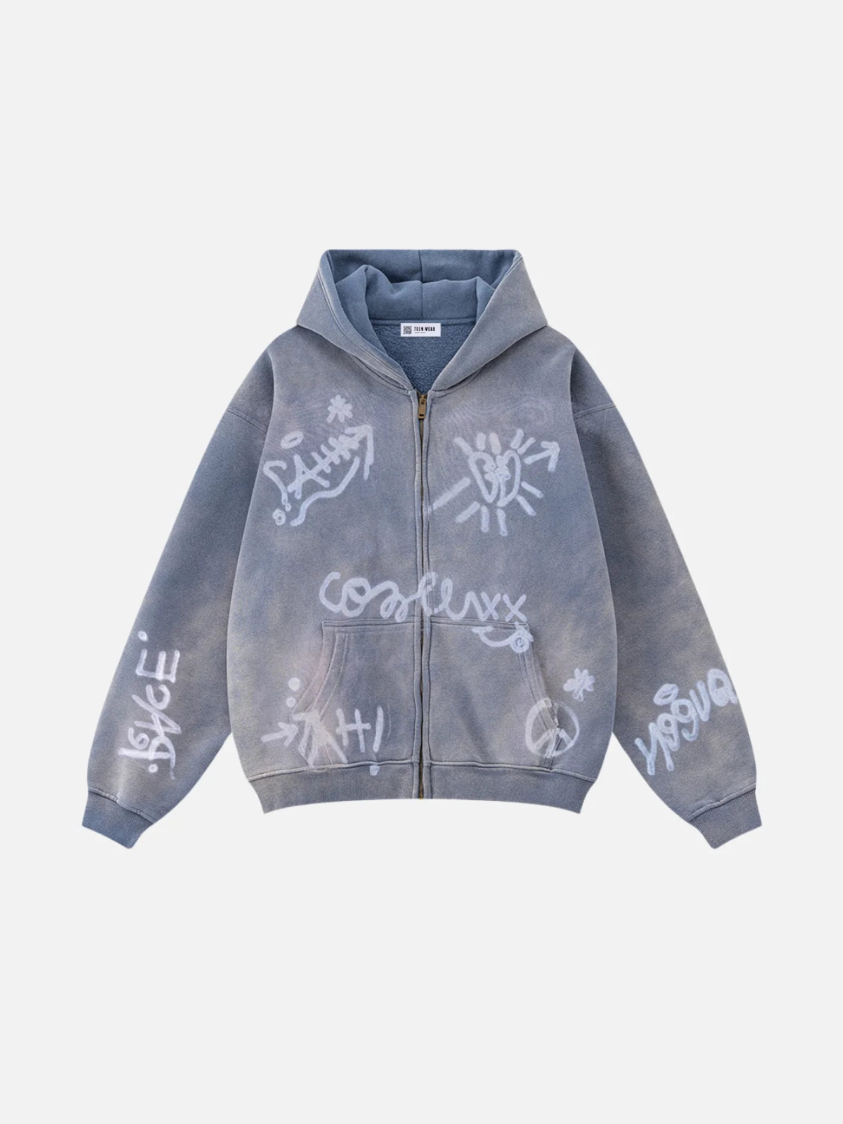 Bluza z kapturem oversize z nadrukiem SYMBOLIKA na zamek