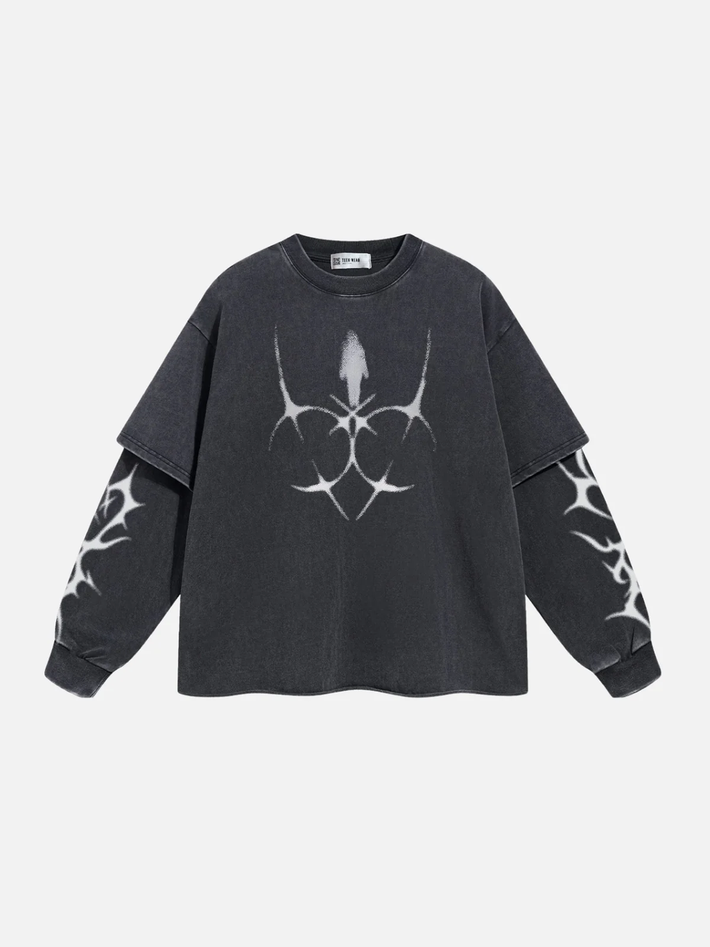 Koszulka oversize z nadrukiem tribal z długim rękawem