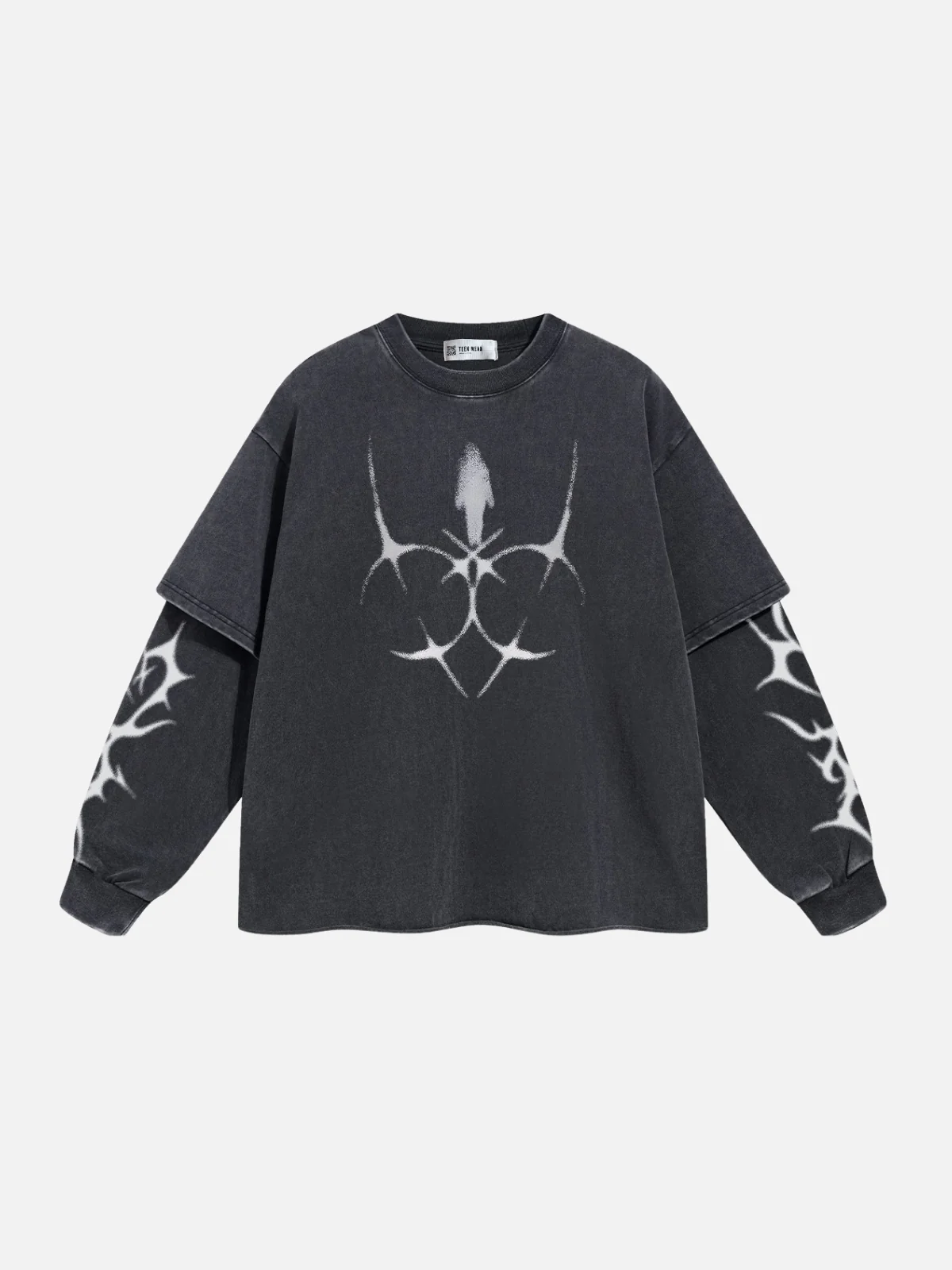 Koszulka oversize z nadrukiem tribal z długim rękawem