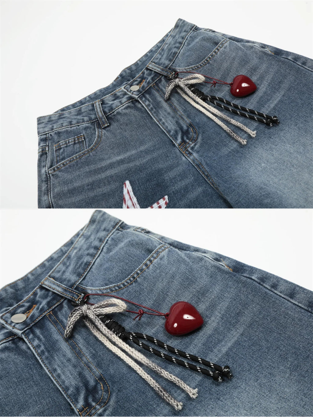 Jeansy baggy z haftem YEEHAW z denimu bawełnianego