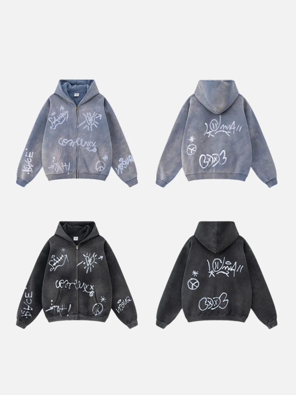 Bluza z kapturem oversize z nadrukiem SYMBOLIKA na zamek