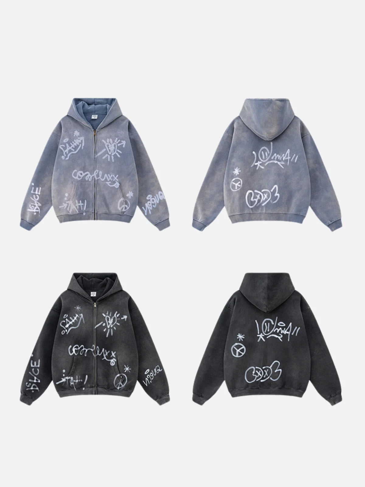 Bluza z kapturem oversize z nadrukiem SYMBOLIKA na zamek