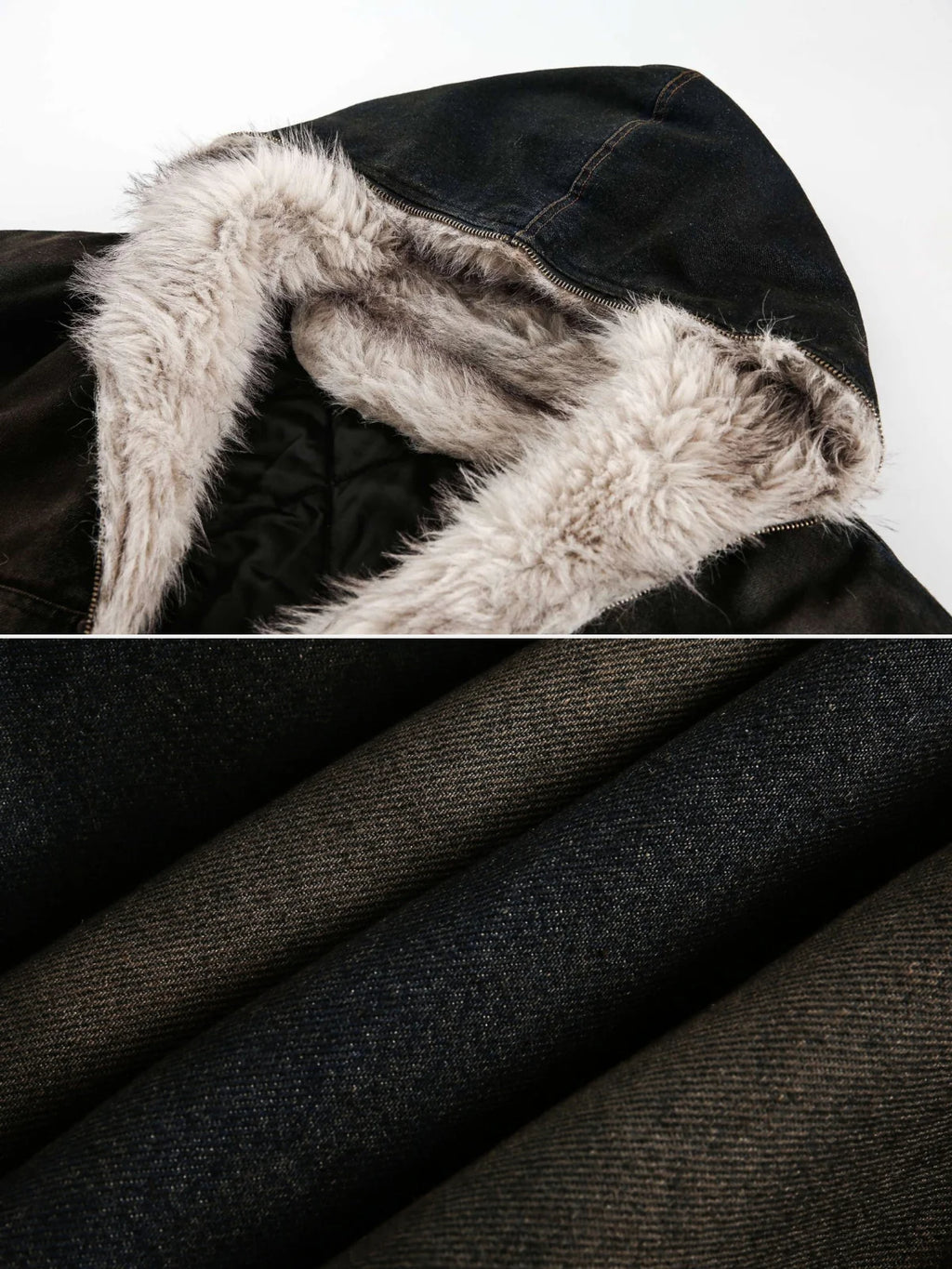 Kurtka jeansowa z kapturem i futerkiem zimowa ocieplana