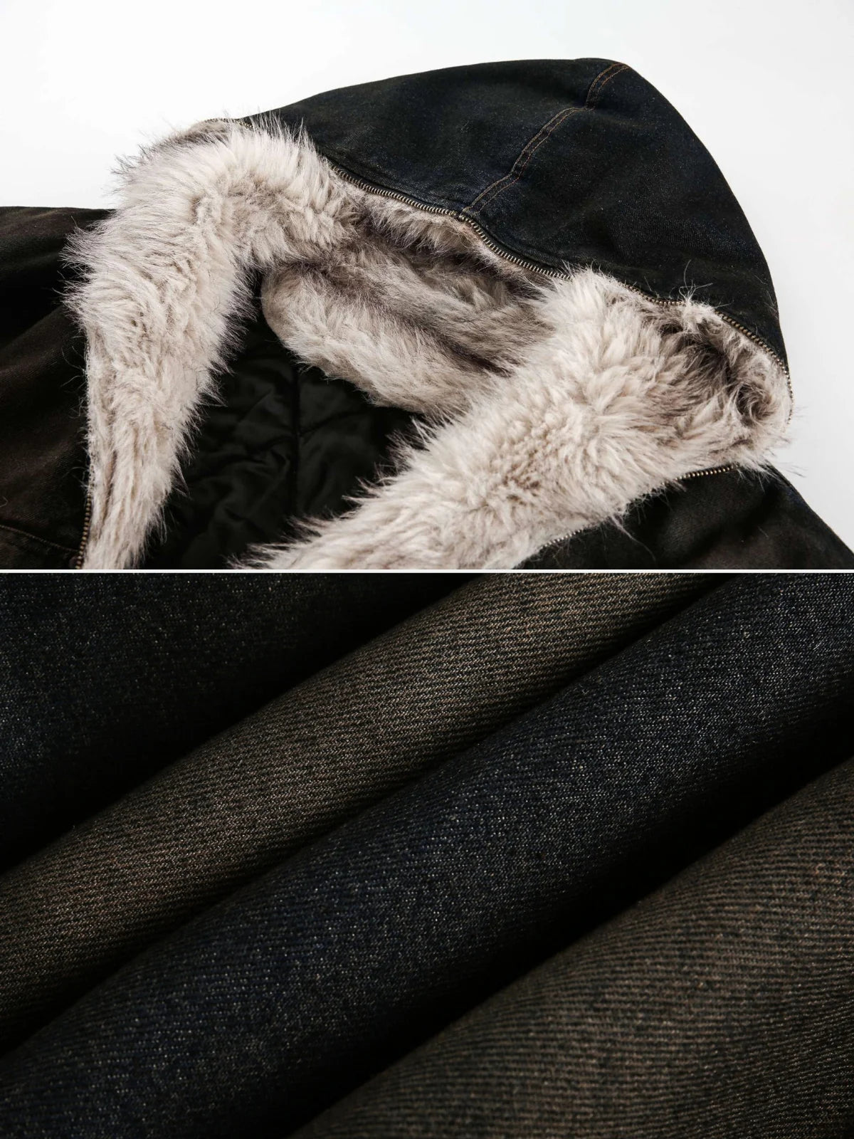 Kurtka jeansowa z kapturem i futerkiem zimowa ocieplana