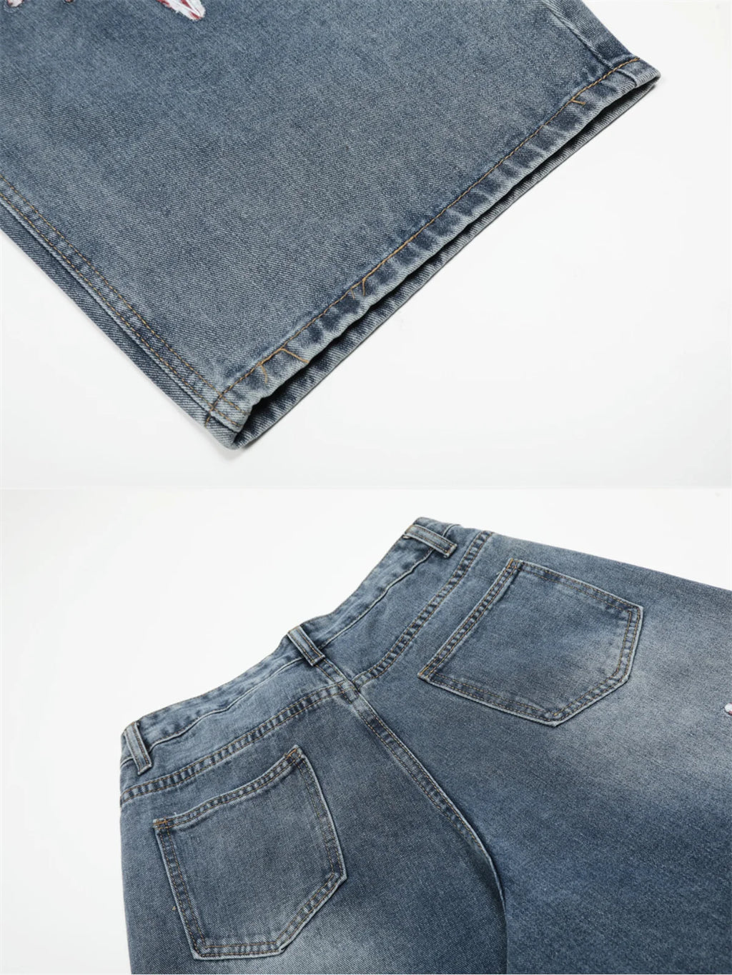 Jeansy baggy z haftem YEEHAW z denimu bawełnianego