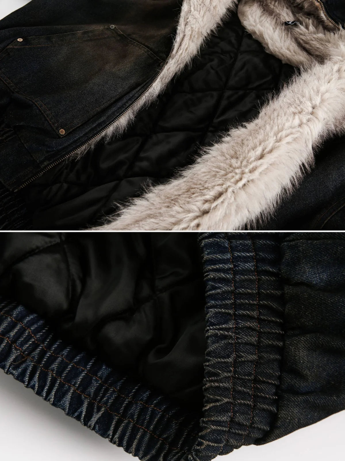Kurtka jeansowa z kapturem i futerkiem zimowa ocieplana