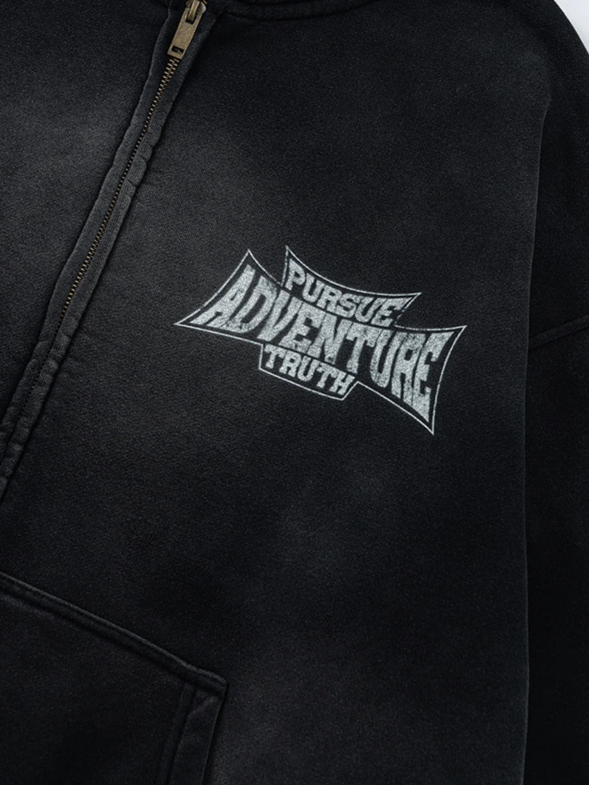 Bluza z kapturem „Pursuit of Adventure & Truth” – Oversize na zamek